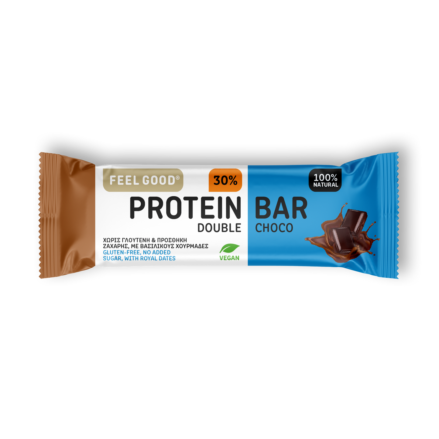 Feel Good Double Choco protein bar 60g, rich cacao, 30% plant-based protein, vegan, gluten free