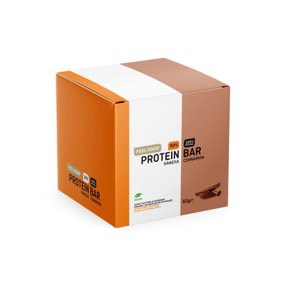 Feel Good Cinnamon box of 12 protein bars, no added sugar, vegan, gluten free, crafted in Greece
