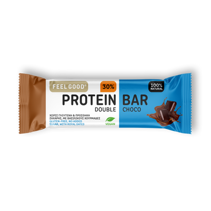 Feel Good Double Choco protein bar 60g, rich cacao, 30% plant-based protein, vegan, gluten free